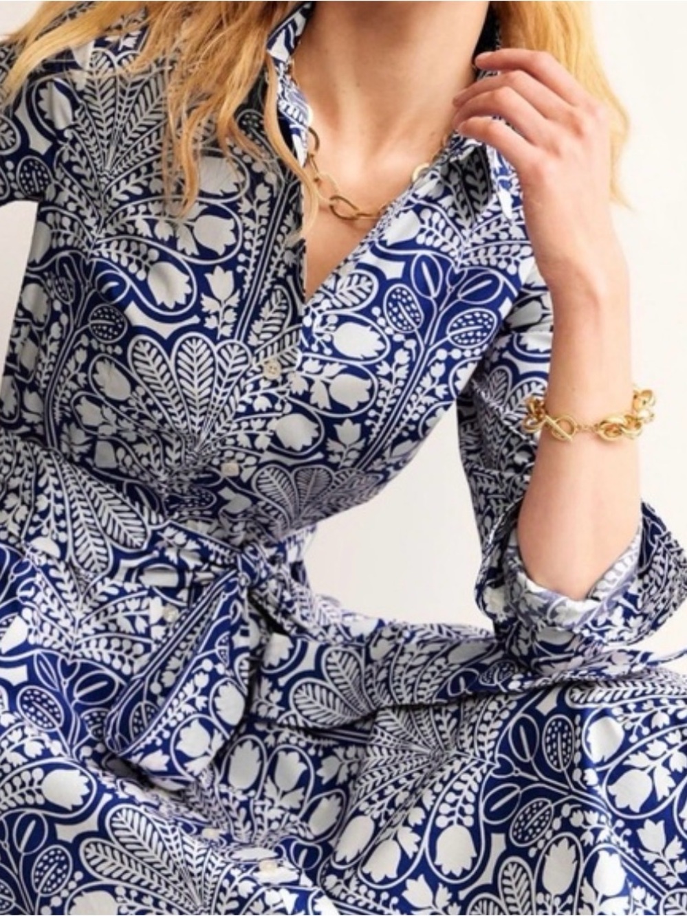 NWT Boden Floral Long Sleeve Shirt Dress Fit &  Flare Gardenia Swirl 16-18 R - Picture 2 of 10